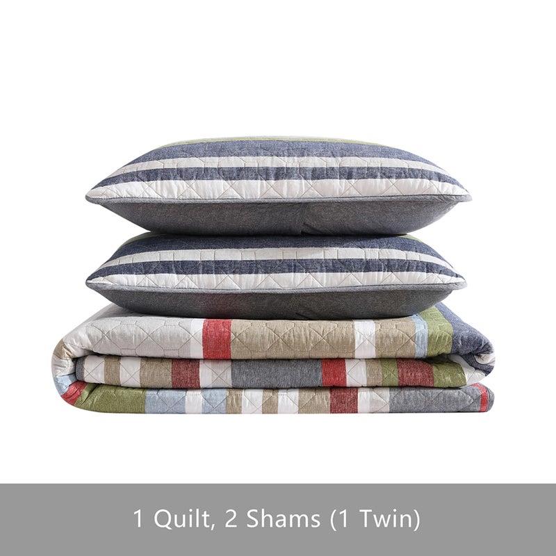 Eddie Bauer - Twin Quilt Set, Cotton Reversible Bedding with Matching Sham, Luxurious Bedding Set (Salmon Ladder Multi, Twin) - Image 5